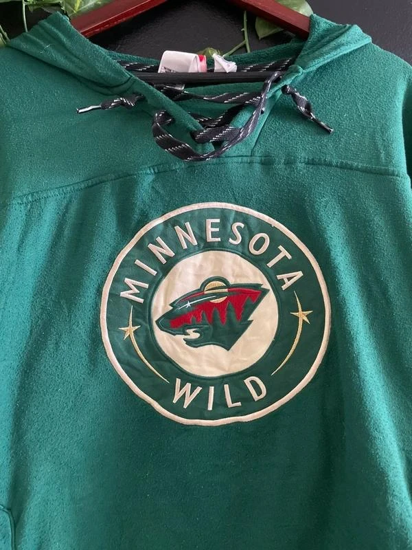 Minnesota Wild Hockey Hoodie Y2K Forest Green Sportswear NHL Lace Up Logo Authen – photo 2